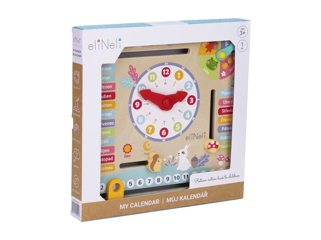 ELIS DESIGN EliNeli Holzkalender mit Uhr auf Tschechisch