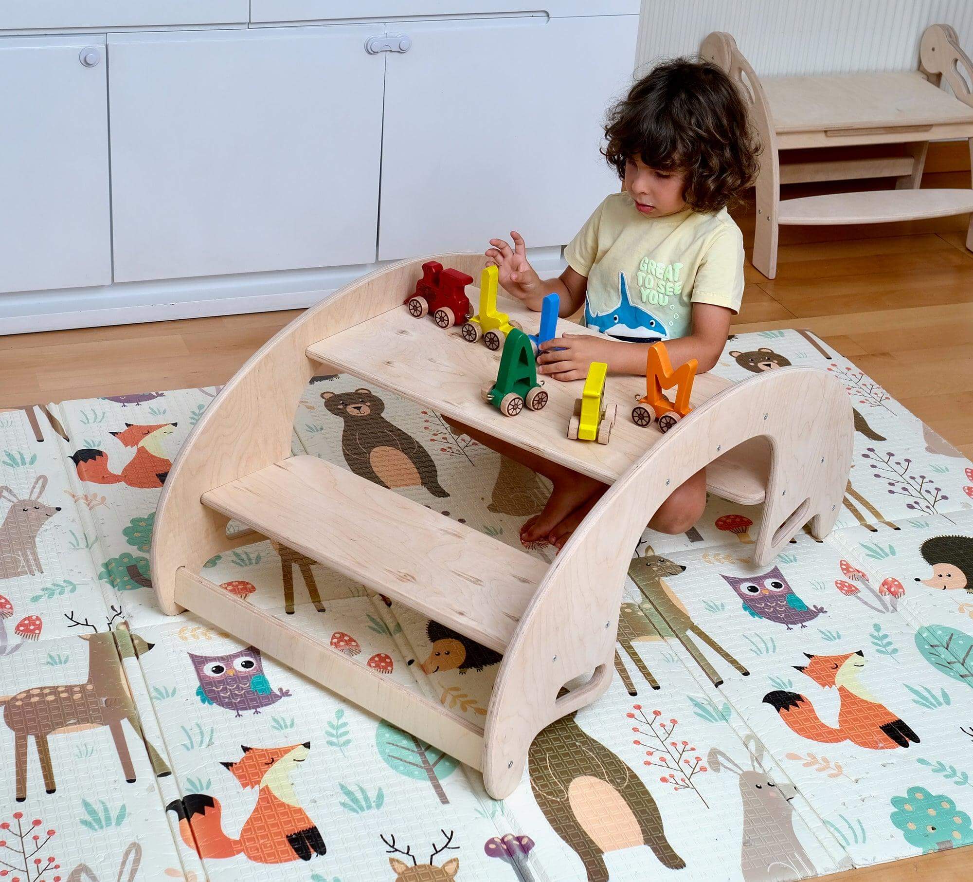 kidodido kidodido Hölzerne Wippe & Tisch-Stuhl-Set für Kinder