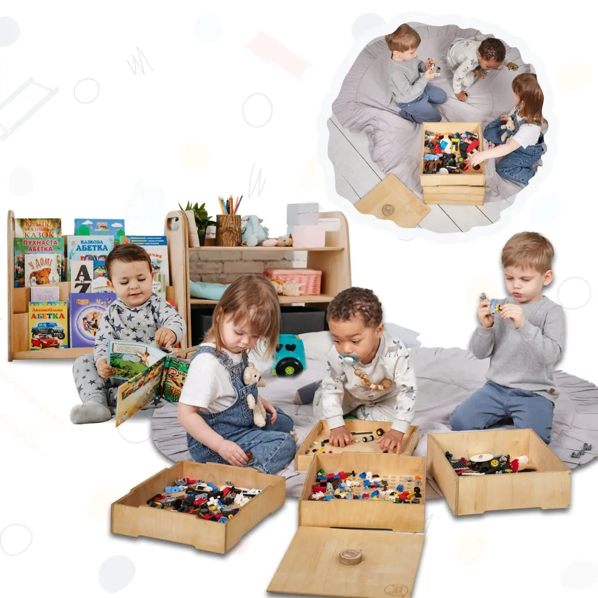 goodevas 🌟 Zauberhaftes Montessori-Regalset von Goodevas: Bücher, Spielzeug & Holzlager! 📚🧸🌳 Mach Platz für magische Momente mit diesem bezaubernden Trio aus verwunschenen Regalen! ✨ Ideal für die kleine Zauberer und Erfinder da draußen! 🧙‍♂️🌈✨