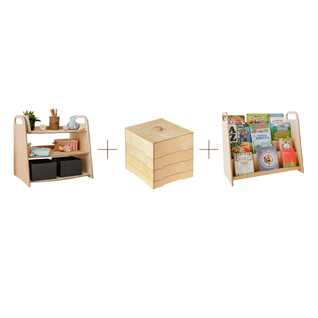 goodevas Goodevas 3in1 Montessori-Regal-Set: Bücherregal + Spielzeugregal + Lego-Sortierer