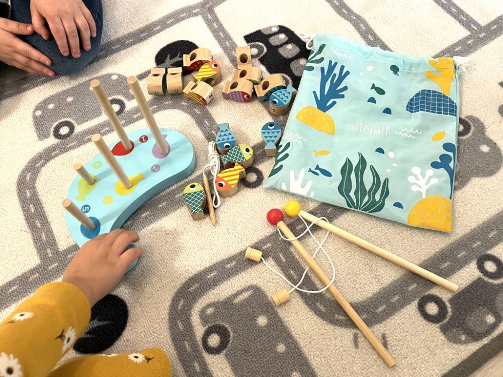 Elis Design Balance Spiel - Fische | das 4in1 Stapelspielzeug aus Holz