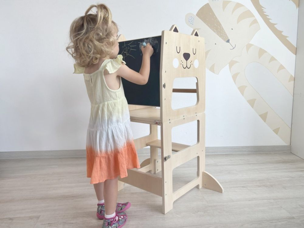 ELIS DESIGN Wachsender Lernturm 4in1 Löwe - 92 cm | der Multifunktionaler Montessori Turm