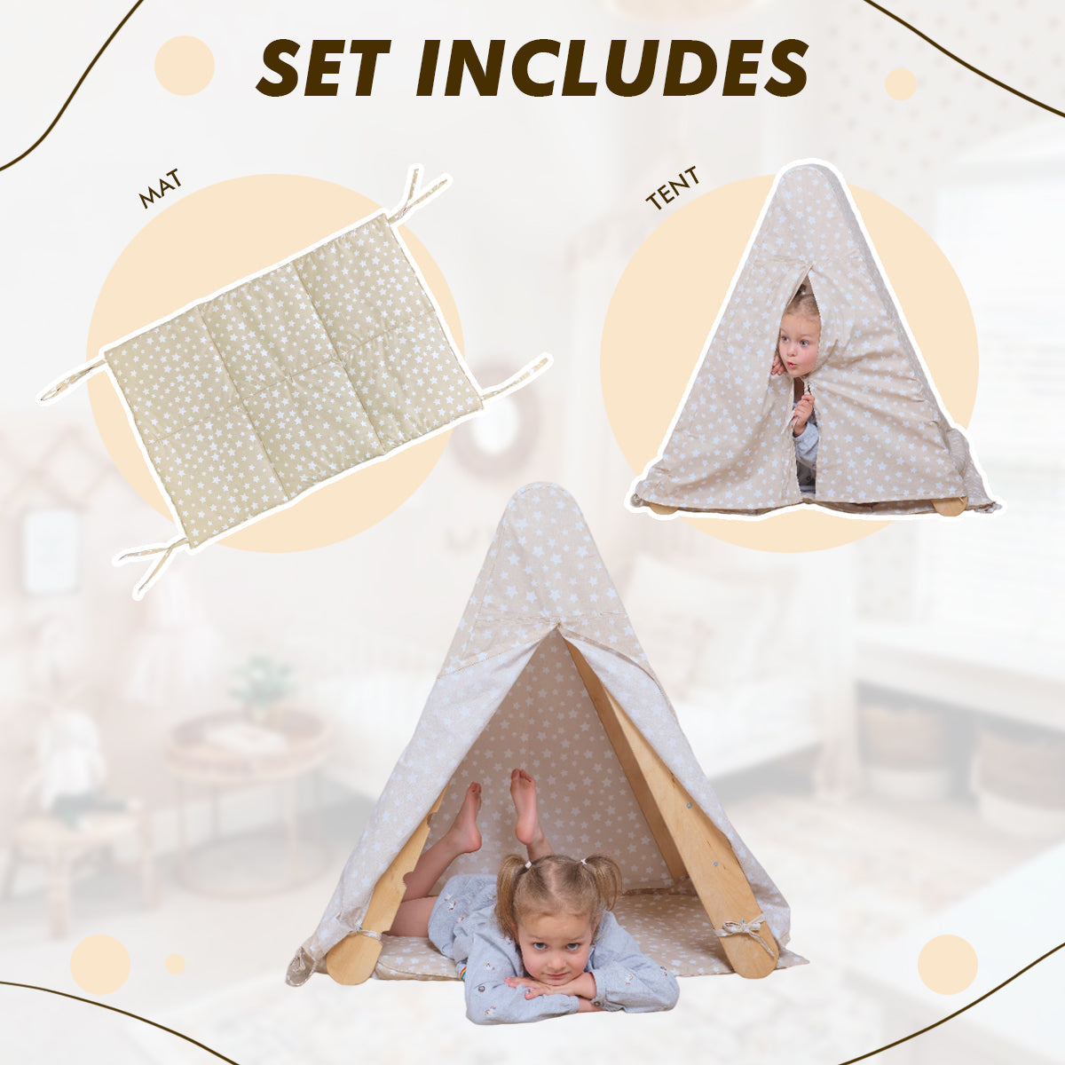 goodevas Play Tent Cover with Mat for Climbing Triangle Ladder