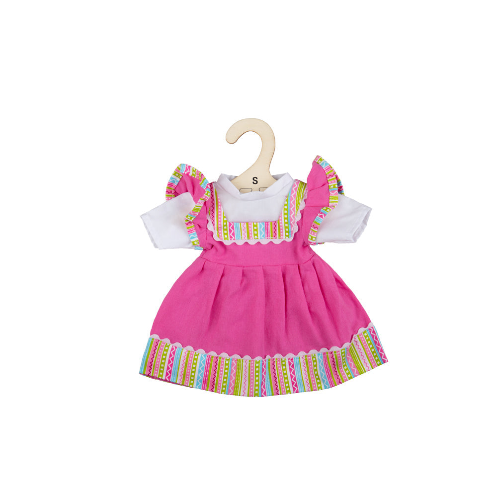 Bigjigs Toys Bigjigs Toys Puppenkleidung - Rosa Kleid mit Gestreiftem Saum