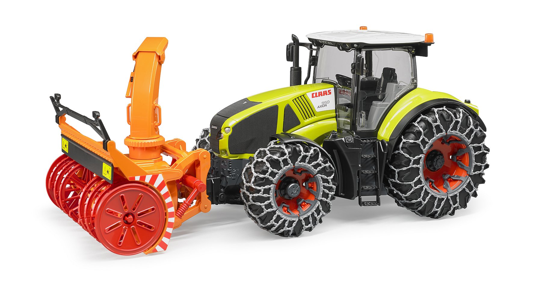 bruder bruder CLAAS Axion 950 mit Schneeketten und Schneefräse