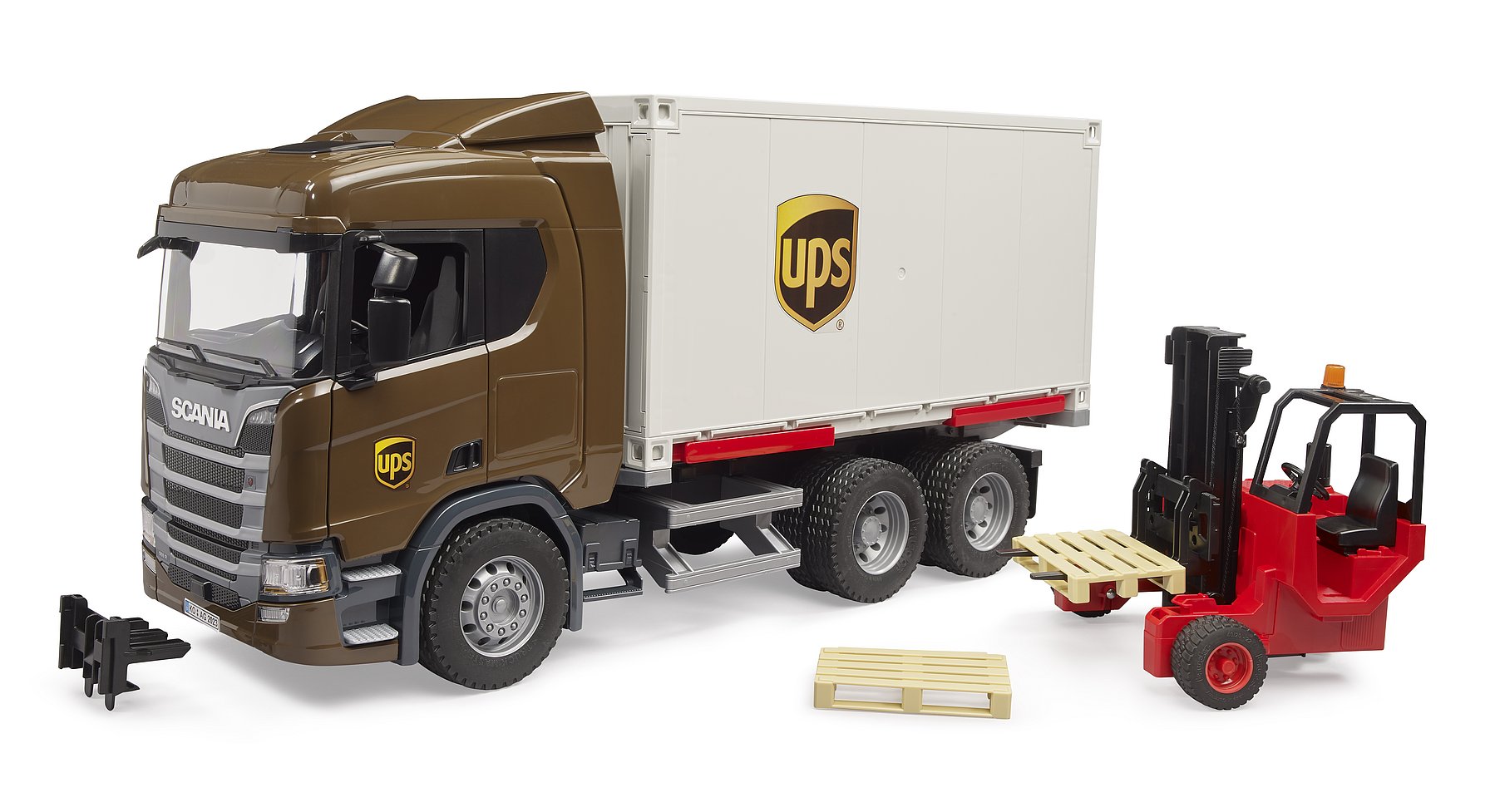 bruder bruder Scania Super 560R UPS Logistics Truck mit Gabelstapler