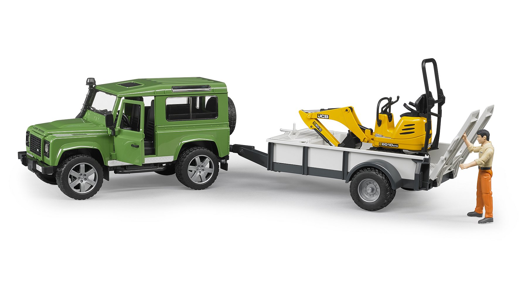 bruder bruder Land Rover Defender mit Anhänger, JCB Bagger und Fahrer