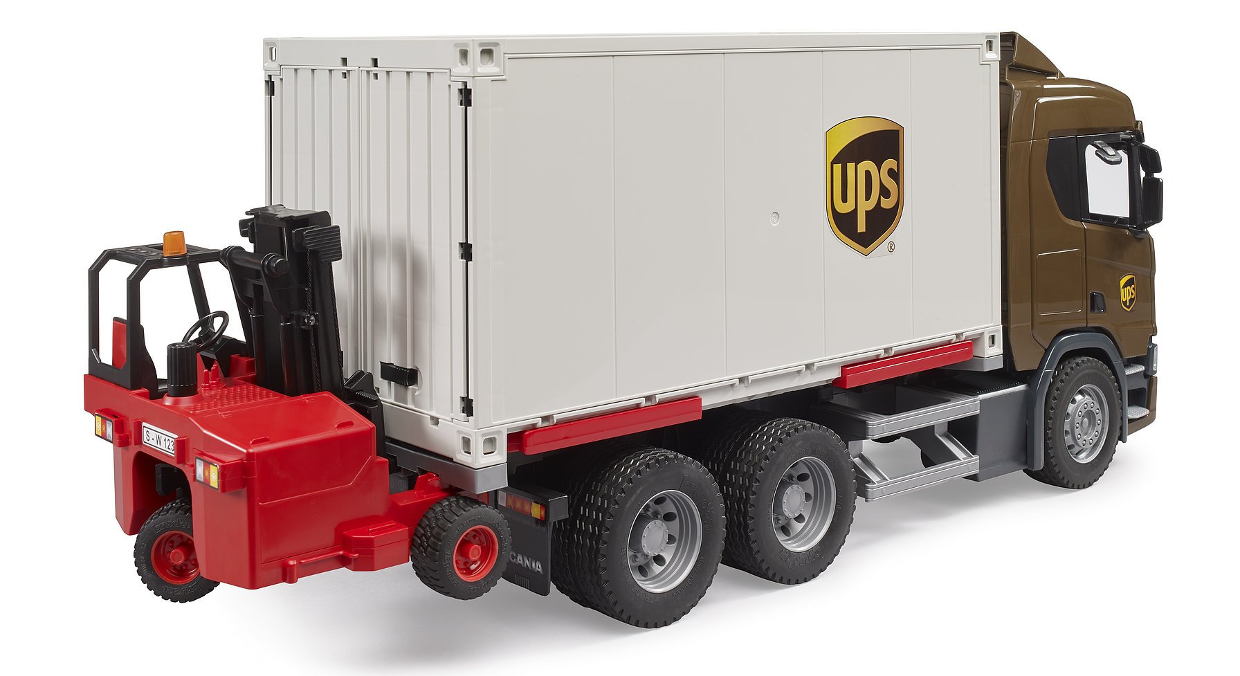 bruder bruder Scania Super 560R UPS Logistics Truck mit Gabelstapler