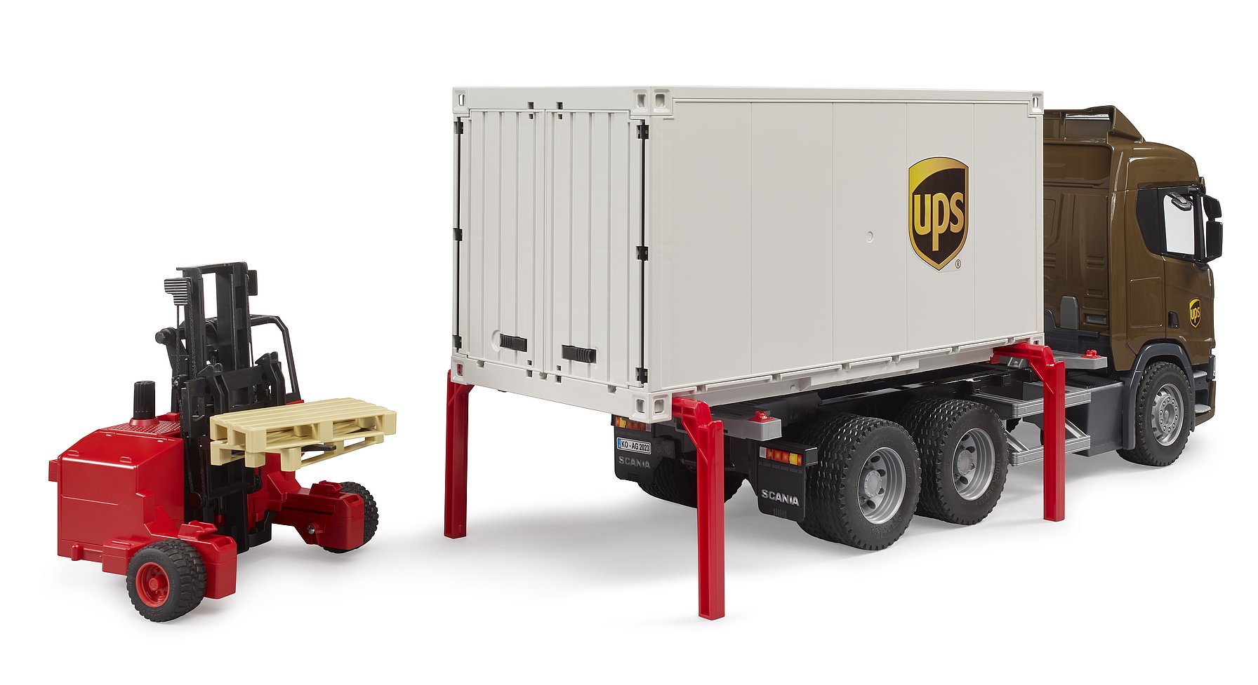 bruder bruder Scania Super 560R UPS Logistics Truck mit Gabelstapler