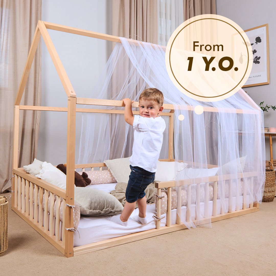 goodevas Zauberhaftes Montessori Hausbett für kleine Abenteurer ab 1 Jahr 🏡💫 Sicheres Schlafen und Spielen im eigenen Haus! 🌈🛏️💡