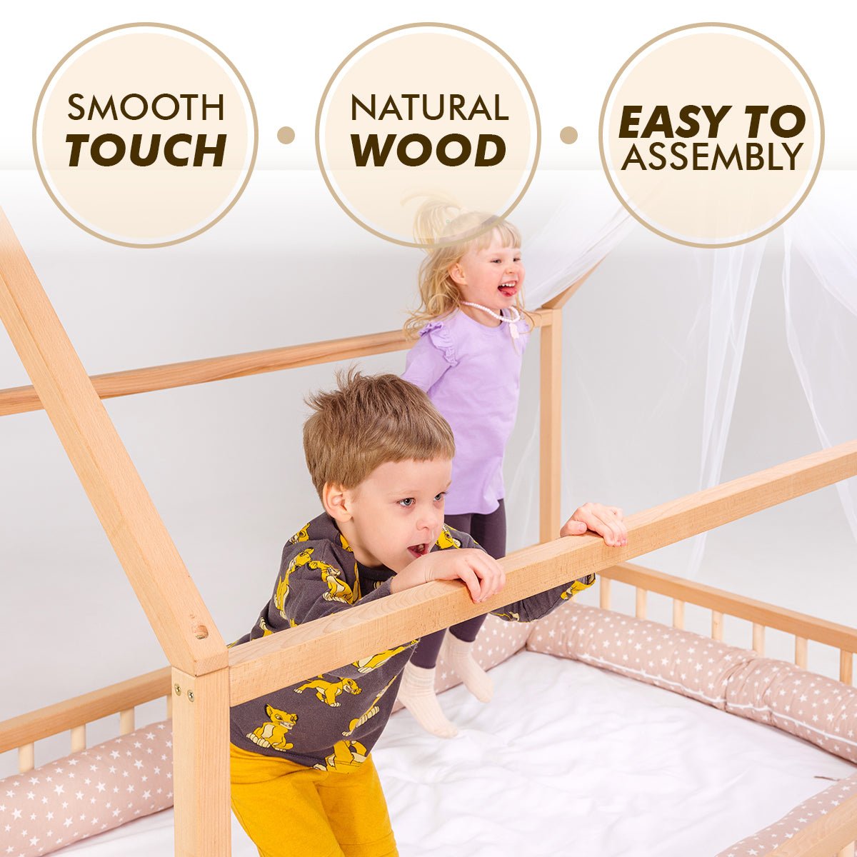 goodevas Goodevas Montessori Möbel: Holzhaus-Bodenbett für Kinder mit Zaun