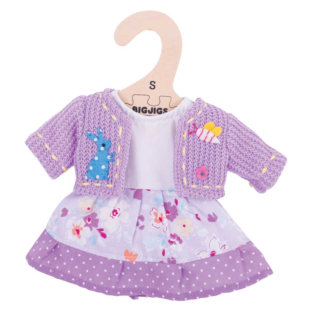 Bigjigs Toys Bigjigs Toys Puppenkleidung - Lila Kleid und Strickjacke