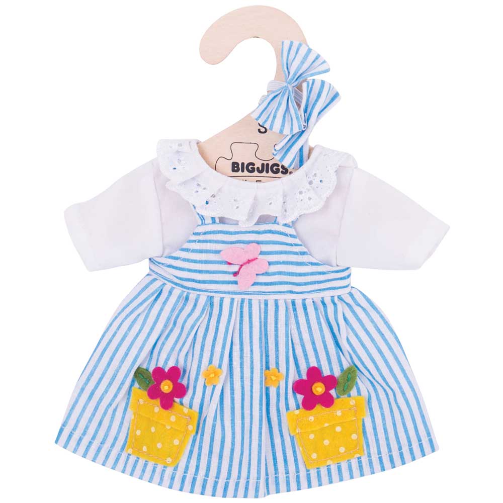 Bigjigs Toys Bigjigs Toys Puppenkleidung - Blau Gestreiftes Kleid