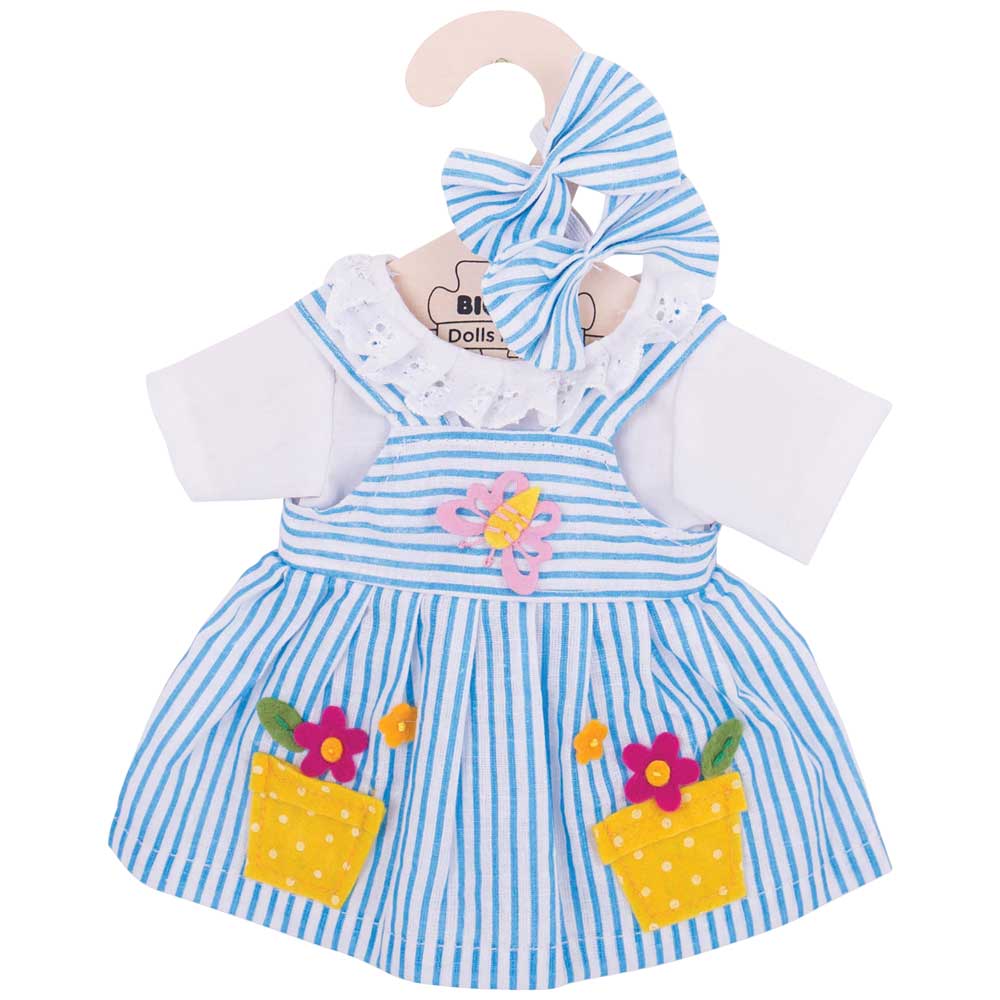 Bigjigs Toys Bigjigs Toys Puppenkleidung - Blau Gestreiftes Kleid