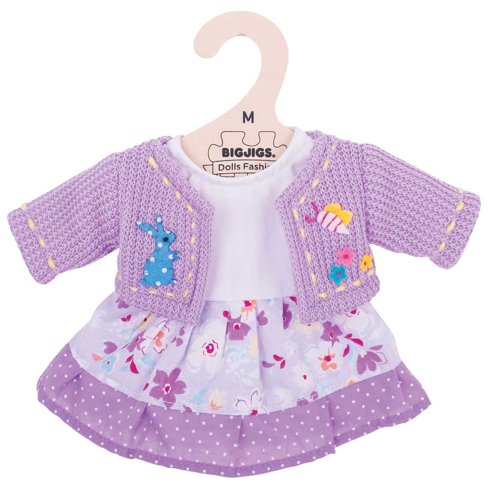 Bigjigs Toys Bigjigs Toys Puppenkleidung - Lila Kleid und Strickjacke