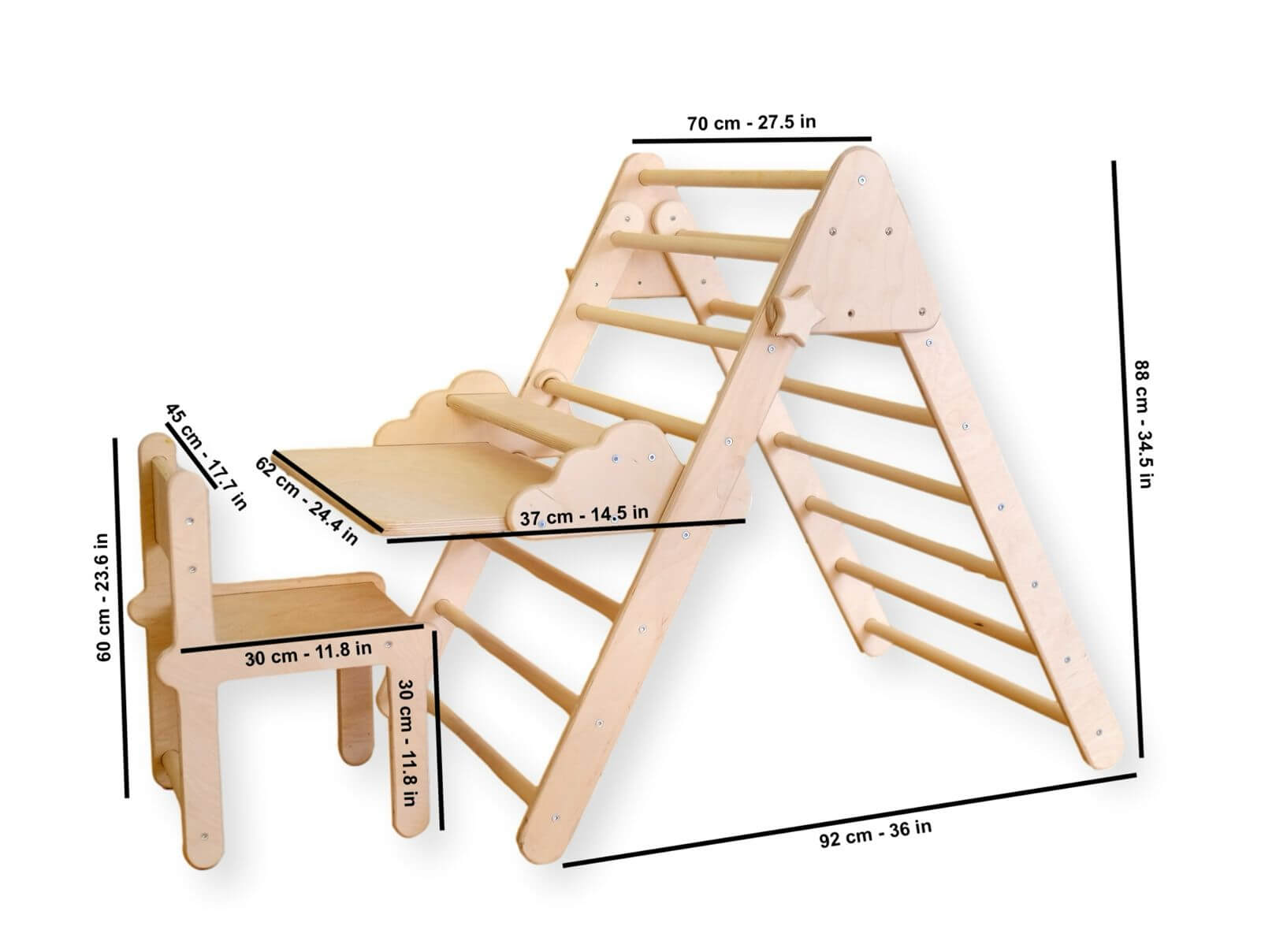 kidodido kidodido Montessori-Set aus Holz - Kletterdreieck / Tragbarer Tisch / Stuhl