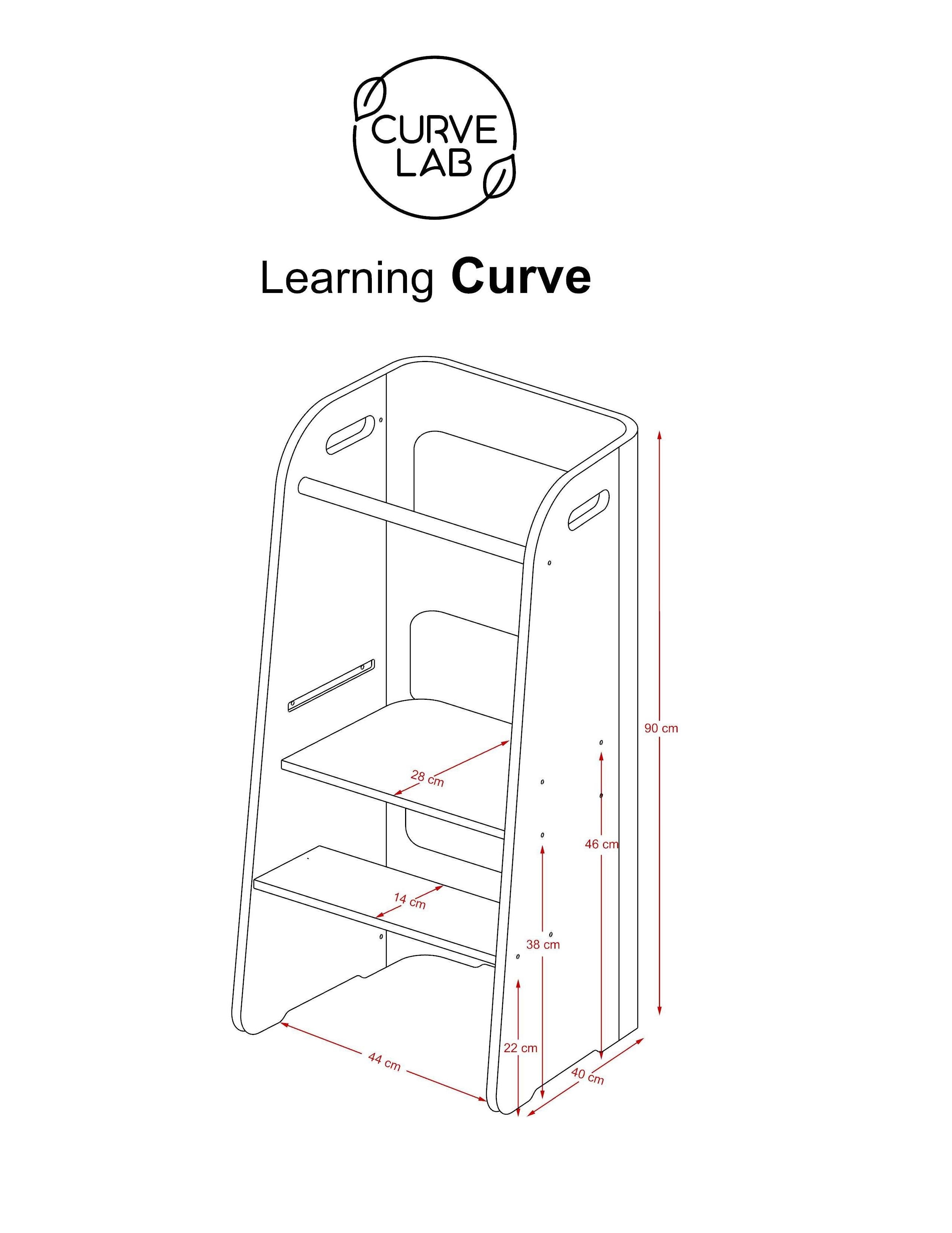 CurveLab Learning Curve - Montessori Küchenhelfer für Kinder, Toddler Tower, sicher und stabil, 2 verstellbare Ebenen, bis zu 90 kg belastbar