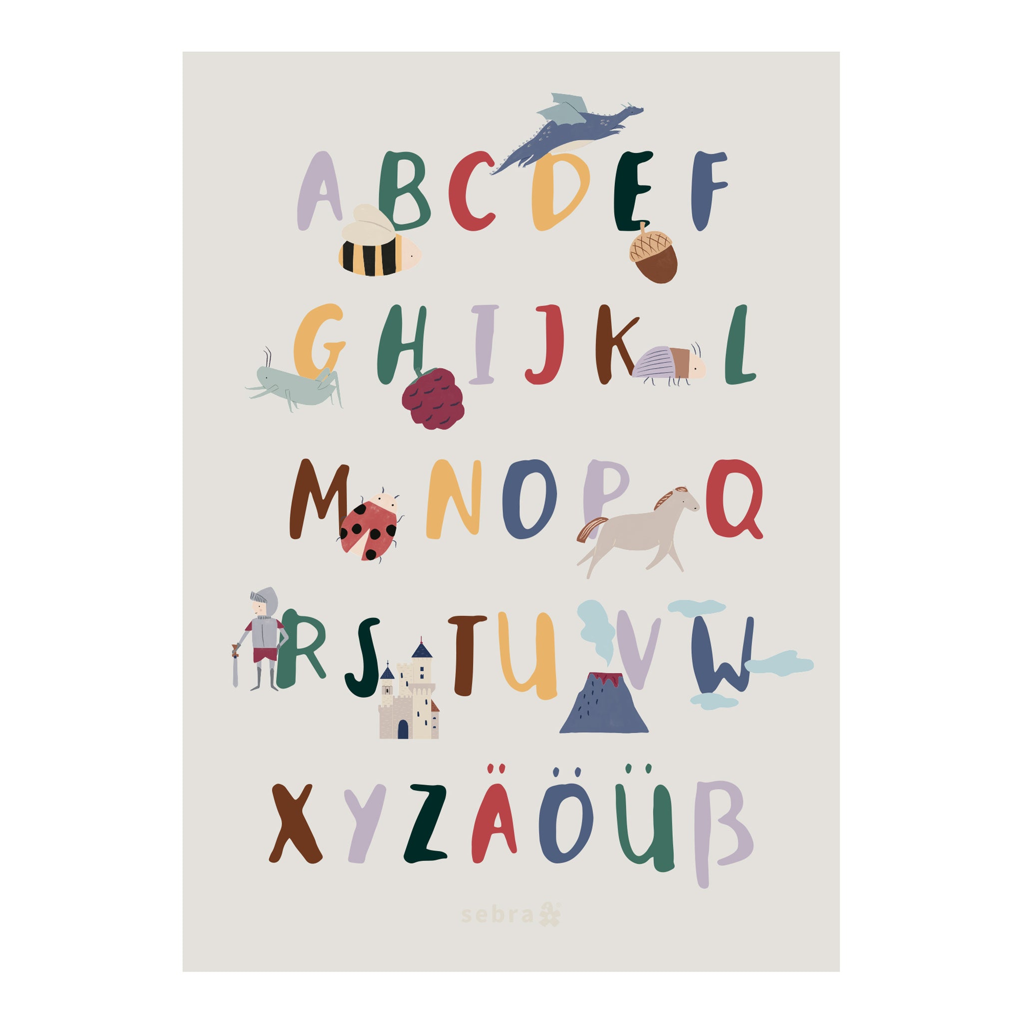 Sebra Pixie/Dragon, Plakat Alphabet A-ß (DE) - Sebra Play - Bunt