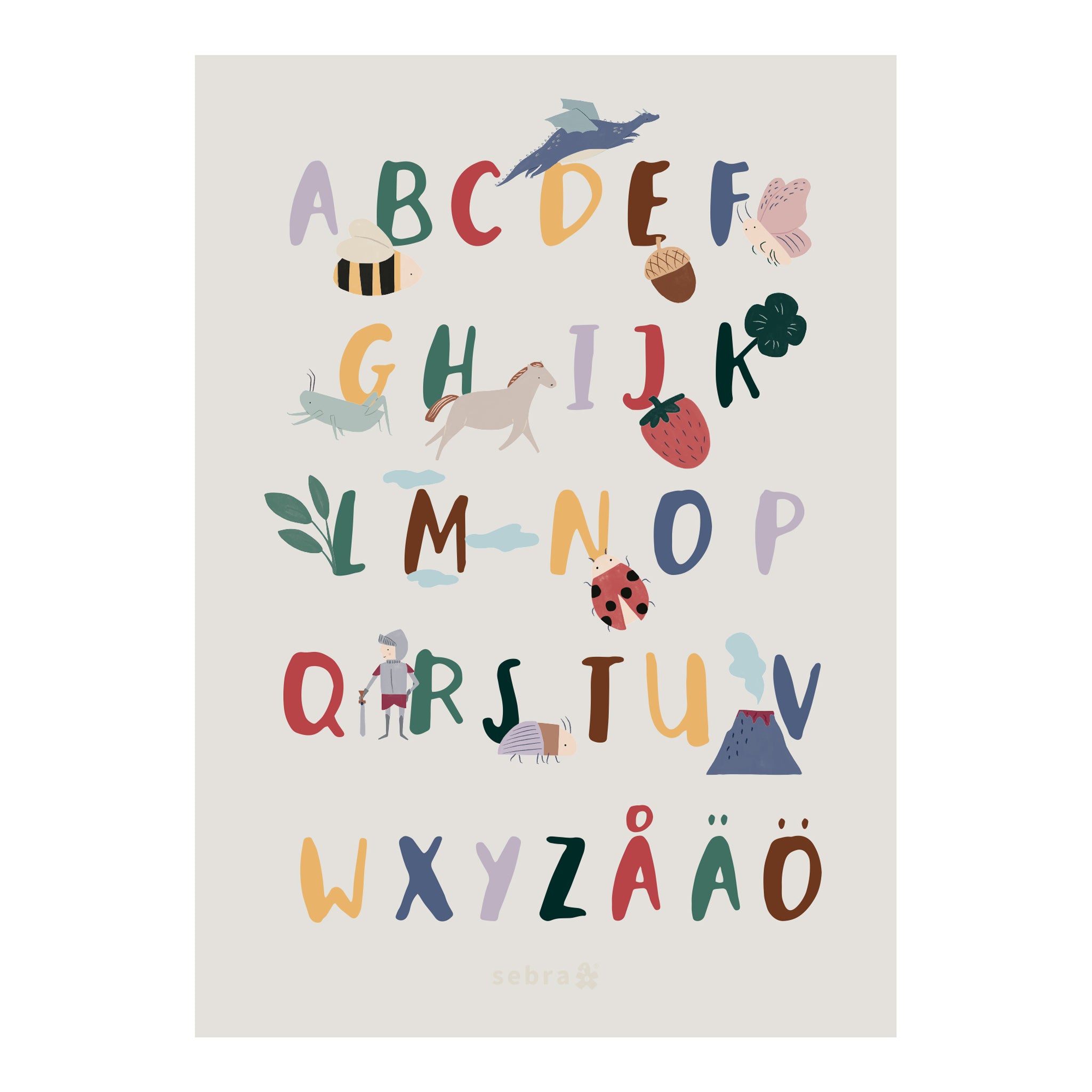 Sebra Pixie/Dragon, Plakat Alphabet A-Ö (SV) - Sebra Play - Bunt