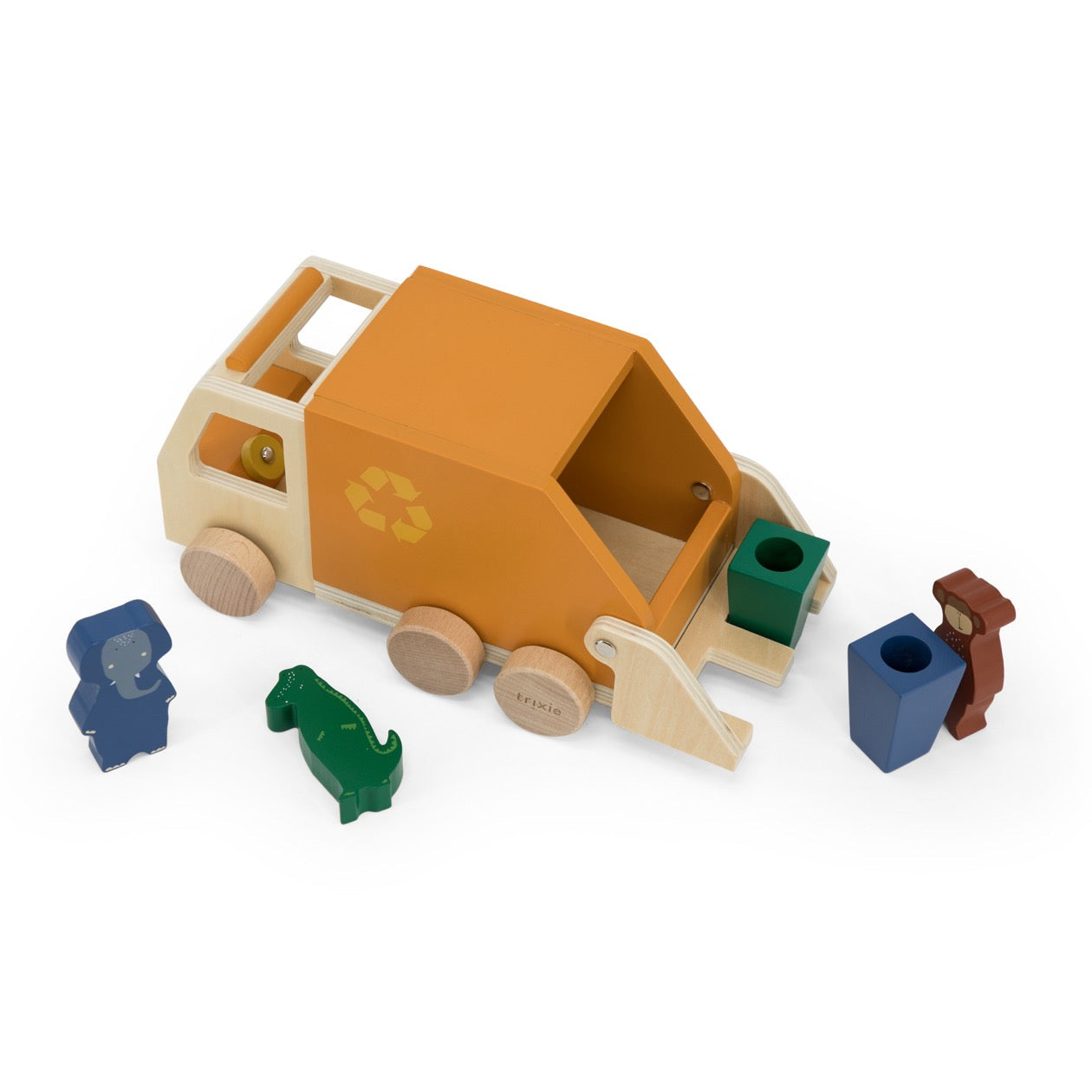 Trixie Süße Holz Müllwagen mit Tieren für umweltfreundliches Spielzeugspaß! 🌿🐶🌍