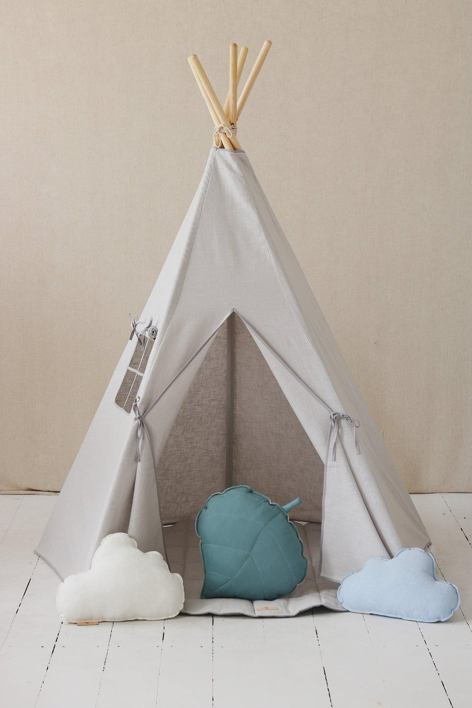 moimili Tipi-Zelt aus Leinen "Taubengrau" - Stilvolles Spielzelt für kleine Abenteurer