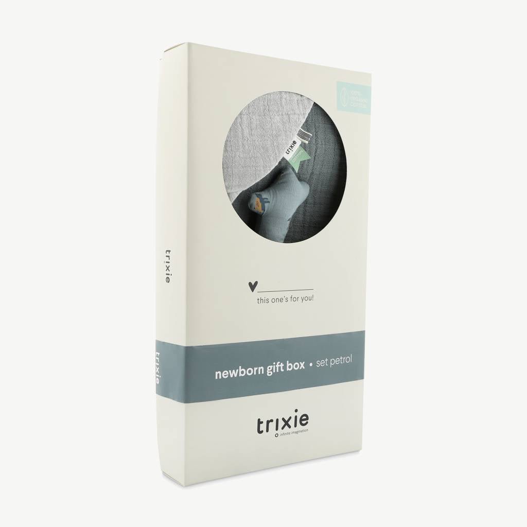 Trixie Bio-Baumwolle Geschenkbox für Babys - Peppy Penguins-Zauber - 3 Teile