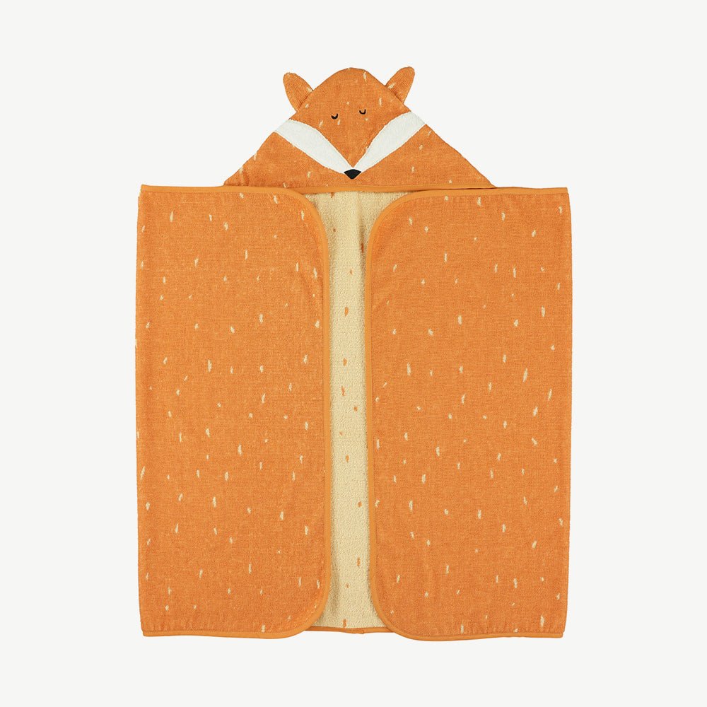 Tierdesign Badetuch mit Kapuze aus Bio-Baumwolle - Mr. Fox in Orange